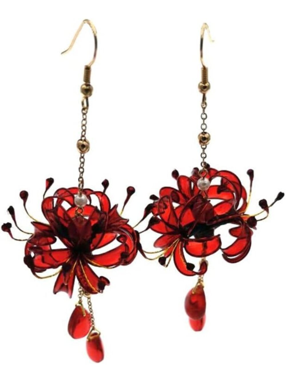 Handmade Lycoris Flower Earrings, Kimono Jewelry, Dangle Drops for Weddings